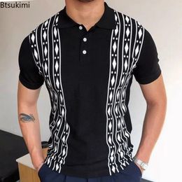 Men's Polos Summer Business Casual Knit Polo Shirts Fashion Short Sleeve Jacquard Knitwear Men Breathable Lapel T-shirts Tops Male