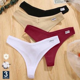 Briefs Panties FINETOO 3-piece/set G-string underwear waffle cotton womens underwear sexy underwear womens underwear thong V-Waist underwear Y240425