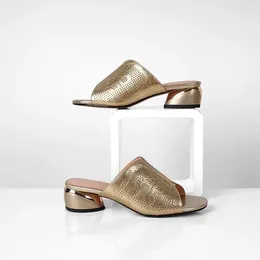 Slippers Lisapie Women Sexy Med High Heels Leather Silver Gold Fashion Casual Sandals Zapatos Square Heel Outdoor Jelly Sliders