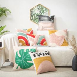 Pillow Leaf Tufting Pillows Geometric Embroidery Throw Case Thick Decorative Cover For Sofa Chair Living Room Home Decor