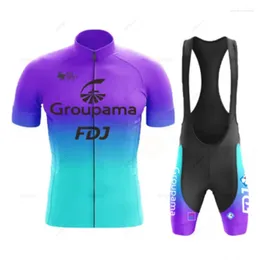 Racing Sets Fdj Team Cycling Jersey Set For Men Clothing MTB Bike Clothes Uniform Bicycle Suit 2024