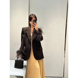 2024 Women's Clothing High quality black feather blazer Spring Summer New 424
