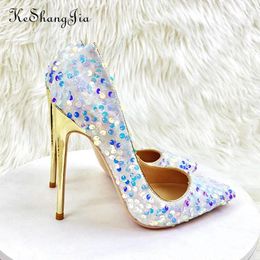 Casual Shoes KeShangJia White Bling Sequins Women Sexy Extremely High Heels Pointed Toe Slip OnStiletto Chic Pumps Ladies Party Wedding