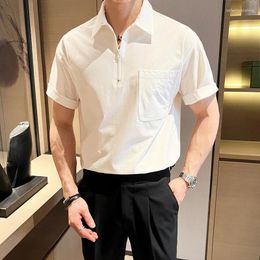 Men's Polos Summer Elastic Comfortable Polo Shirt For Men Short Sleeve Loose T-shirts Half Zip Lapel Casual Business Tee Tops Male Clothing