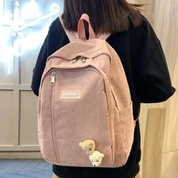 Backpack Stripe Corduroy Woman Purse Simple School Bag For Teenage Girls Female Travel Bagpack Kawaii Student Book Rucksack