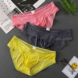 Luxury Underwear Mens 3PC Briefs Ice Silk U Pouch Men Sexy Lingerie Low-Rise Summer Panties Man Sea Satin Underpants Drawers Kecks Thong LX90