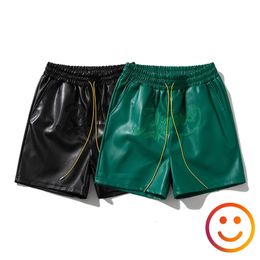 Leather Black Red Green Borad Shorts Pockets 2024 Summer Men Women High Quality Yellow Drawstring Beach Shortpant Breeches 240411