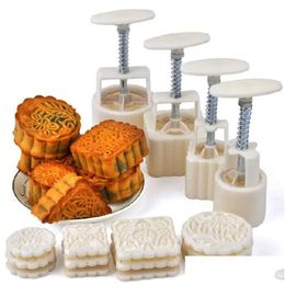 Pastry Flower Baking Tools 16pcs/set Mooncake Mold Diy Hand Pressure Fondant Moon Cake Biscuits Mods Mid-autumn Festival Drop Deli Dht0p