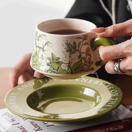 Tumblers Ceramic Mugs Retro American Hand-painted Coffee Cups Green Bell Orchid Cup and Saucer Kitchen Plates Drinking Afternoon Tea Mug H240425