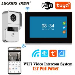 Doorbells POE Video Doorbell IP Wired Wifi Video Intercom System Kits Door Phones Tuya App For Villa Apartment IR night Vision Doorphone