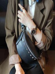 Fashion Rivet Fanny Pack Shell Waist Bag Brand Belt Women 100 Genuine Leather Multifunction Chest s 22053184023775932540