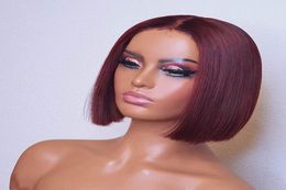 Short Bob Wigs for Black Women 99j Burgundy Lace Front Wig 13x6 Coloured Red Brazilian Straight Blunt Cut Remy Human Hair Wigs8620740