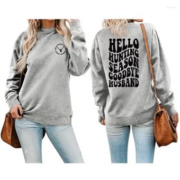 Women's Hoodies Letter Print Hello Hunting Season Sweatshirt Cow Crew Neck Loose Funny Long-sleeved Tops