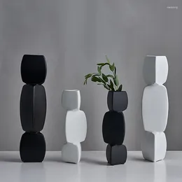 Vases Nordic Modern Art Ornaments Floreros Vase Decoration Tabletop Home Flower Arrangement Living Room Flowerpot Decor Black