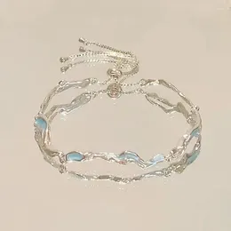 Charm Bracelets Korean Fashion Adjustable Y2K Blue Wave Chain Bracelet For Women Light Luxury Zircon Cherry Ins Party Jewellery Gifts