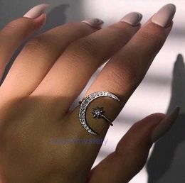 Fashion Moon och Star Finger Rings Creative Opening Ring God Silver för kvinnor Girl Engagement Wedding Present
