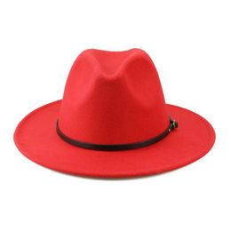 Wide Brim Hats Bucket Hats Felt Hat for Men Women Trilby Flat Brim Hat Jazz Cap Fedora Hat with Belt Buckle Y240425