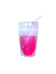 Bags 50pc Plastic Drink Packaging Bag Pouch for Beverage Juice Milk Coffeewith Handle and Holes for Straw