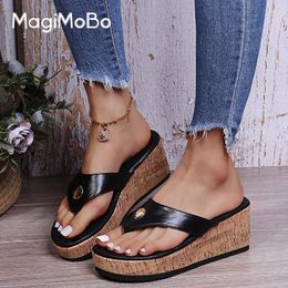 Slippers Summer Slope Heel Women Outdoor Beach Flip Flops Female Sandals Trend Design Heightened Shoes Woman 2024 Big Size 43