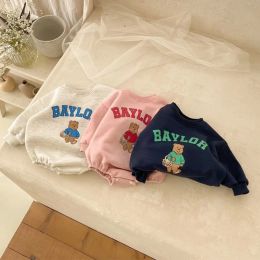 One-Pieces 2023 Spring New Baby Cotton Cartoon Bodysuit Infant Long Sleeve Cute Bear Print Jumpsuit For Boys Girl Newborn Toddler Clothes