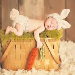 3pcs Set Newborn Pography Props Baby Girl Boy Crochet Knit Carrot Costume Clothes for Baby Po Shooting Props Suit318r