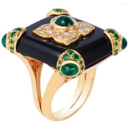 Cluster Rings WOSIKATE Women's Ring Vintage Emerald Glazed Black Onyx 18K Gold Plated Elegant Ladies Wedding Jewellery Anniversary Gifts