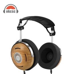 Headphones Okcsc Ash Wooden Openback Headphone detachable wired Headset For PC/ smart phone 3.5mm Audio Music Wired Stereo