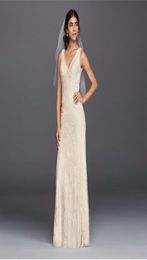 2021Flower Lace VNeck Wedding Dress with Empire Waist Custom Made Sexy Backless Floor Length Bridal Gowns KP37838121546