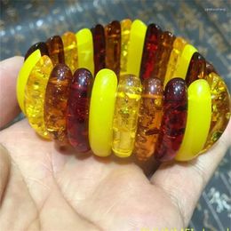 Charm Bracelets Natural Colored Flower Amber Bracelet Women Healing Jewelry Floral Beeswax Crescent Beads Elastic Beaded Wide