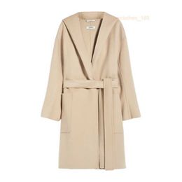 Designer Coats Cashmere Coats Luxury Coats Maxmaras Womens Pure Wool Handmade Shawl Collar Hooded Beige Bathrobe Style Coat