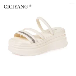 Slippers CICIYANG Thick Soled For Women 2024 Summer Thin Strip Fashion Sandals Ladies Outdoor Casual Flip Flops 7cm Wedges