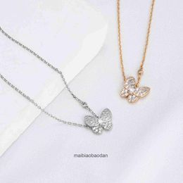 Vancclfe Designer Luxury Necklace Butterfly Full Diamond Womens Fashion Versatile Korean Edition with Embedding High Grade Love Collar Chain