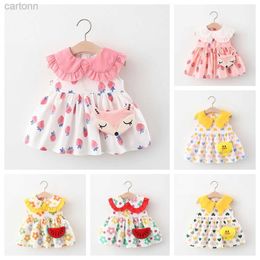 Girl's Dresses Summer Baby Cute Dress 2 Piece Set Girls Printed Sleeveless Skirt+Cartoon Bag Toddler Comfortable Cotton Loose Fitting Clothes d240425