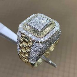 Band Rings Domineering Gold Colour Hip Hop Ring for Men Women Fashion Inlaid White Zircon Stones Punk Wedding Jewellery H240425