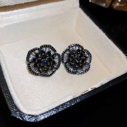 Stud Earrings Minar Trendy Sweet Black Zircon Flower For Women Girl Shiny Crystal Rhinestone Earring Wedding Party Jewelry Gifts