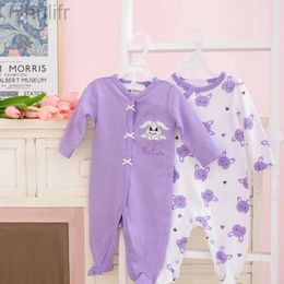 Rompers 2PCS Spring Autumn Baby Cute Bunny Graphic Comfy Cotton Jumpsuits Set for Boys Girls Footed Onesies Toddlers Cute Pyjamas Set d240425