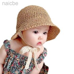 Caps Hats Summer Baby Hat Straw Baby Girl Cap Fashion Lace Bow Beach Children Panama Hat Princess Bonnets for Kids Outdoor Travel Sun Cap d240425