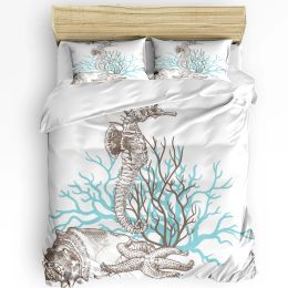 Pillow Seahorse Coral Shell Printed Comfort Duvet Cover Pillow Case Home Textile Quilt Cover Boy Kid Teen Girl Luxury 3pcs Bedding Set