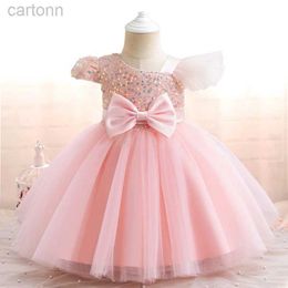 Girl's Dresses Baby Sequins Flower Tutu Gown Wedding Party Bow Princess Girl Fly Sleeves Dress Inafnt 1st Birthday Outfits Formal Gala Costume d240425