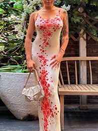 Casual Dresses BOOFEENAA Red Dot Print Summer Women 2024 Fashion Elegant Sleeveless Long Dress Sexy Vacation Outfits C83-BH25