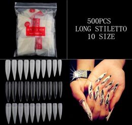 500PCS Super Long Sharp Stiletto False Tips 49cm Flat Shape for Acrylic UV Gel Nail Art Salon Acrylic False Nail Tips White Clear1602111