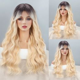 Wigs Gradient Golden Wigs With Bangs Natural Synthetic Hair Wig For Women Daily Cosplay Lolita Party Wig