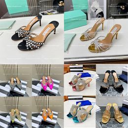 aquazzura rhinestone pvc mules slipper stiletto heel flat sandals crystal open toes high heels shoes schoenen womens luxury designer slipper muller flat slippers