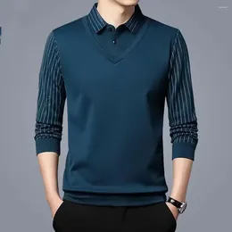 Men's Polos Business Casual Thin Slim Men Polo Shirt Spring Autumn Button Lapel Striped Long Sleeve 2024 Fashion Korean Clothing Tops