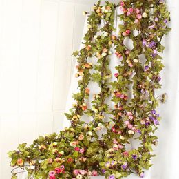 Decorative Flowers Wedding Decoration Wall Rattan Artificial Rose Vine Autumn Cane Backdrop Decor Fake Garland For Home El