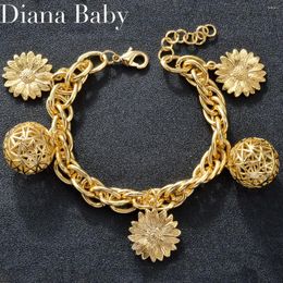 Charm Bracelets Dubai Gold Colour Link Chain Bracelet Chic Chrysanthemum Ball For Women Wedding Gifts Daily Wear Wholesale