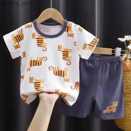 T-shirts Short Sleeve 2 Piece Suits Summer New Style Costume Boys And Girls Leisure Thin Cotton Tshirt Shorts Childrens ClothingL2404