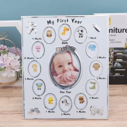 Frames 1Pc Baby 12 Months Photo Frame My First Year Baby Picture Frame Growth Record Photo Frame Infant Birthday Display Rack (White)