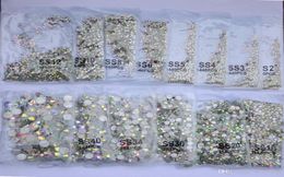 SS3SS50 Crystal AB Flat Back Rhinestone 3D Glass nail Decoration mixed size Nails Stones Accessories4861850