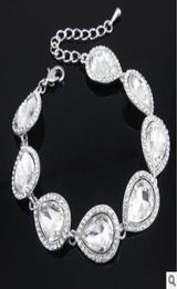 New Crystal Bridal Jewellery Sets Silver Colour Teardrop Bridal Bracelet Earrings Sets Wedding Jewellery 3901420